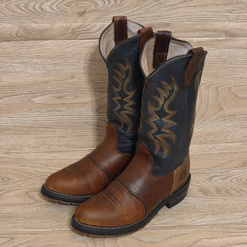 Double H Cowboy Western Boots Two-tone Ropers Flame Stitching Womens Size 7.5 M